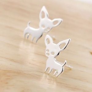 Silver Chihuahua Silhouette Stud Earrings - Cute Dog Jewelry